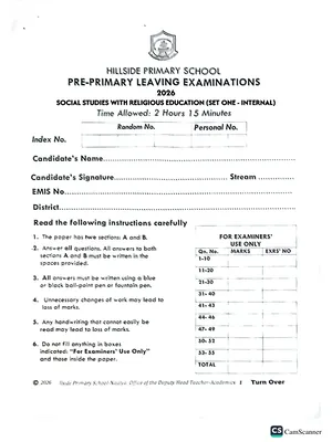 hillside pre ple 2026 set 1 social studies with religious education paper