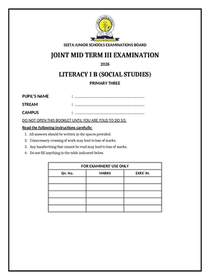 seeta junior school mid term 3 2026 p3 literacy 1b (social studies) paper