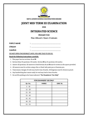 seeta junior school mid term 3 2026 p5 integrated science paper