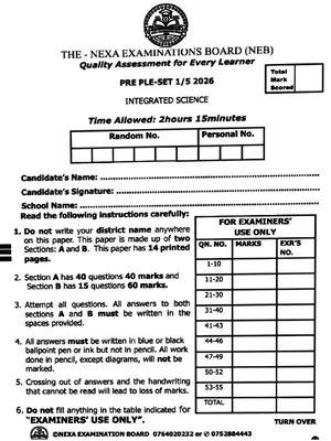 nexa pre ple 2026 set 1 science paper