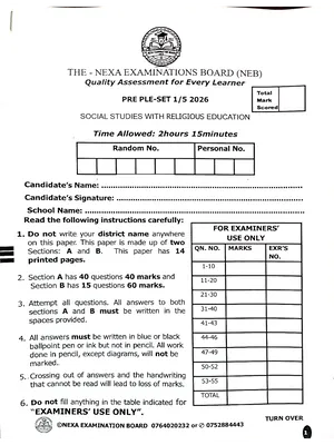 nexa pre ple 2026 set 1 social studies paper