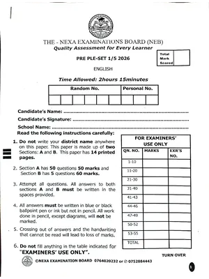 nexa pre ple 2026 set 1 english paper