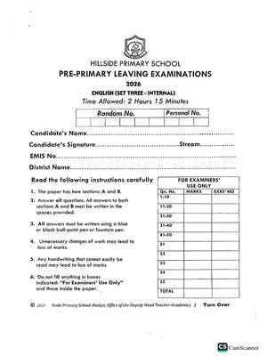 hillside pre ple 2026 set 3 english paper