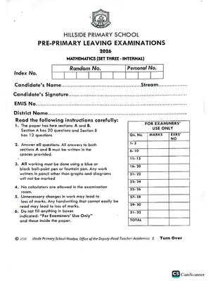 hillside pre ple 2026 set 3 mathematics paper