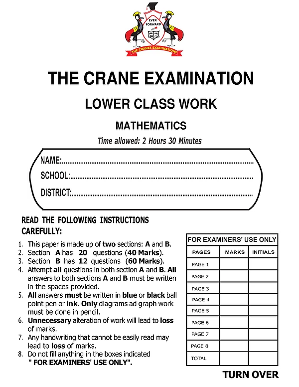 cranes pre ple 2026 lower work mathematics paper