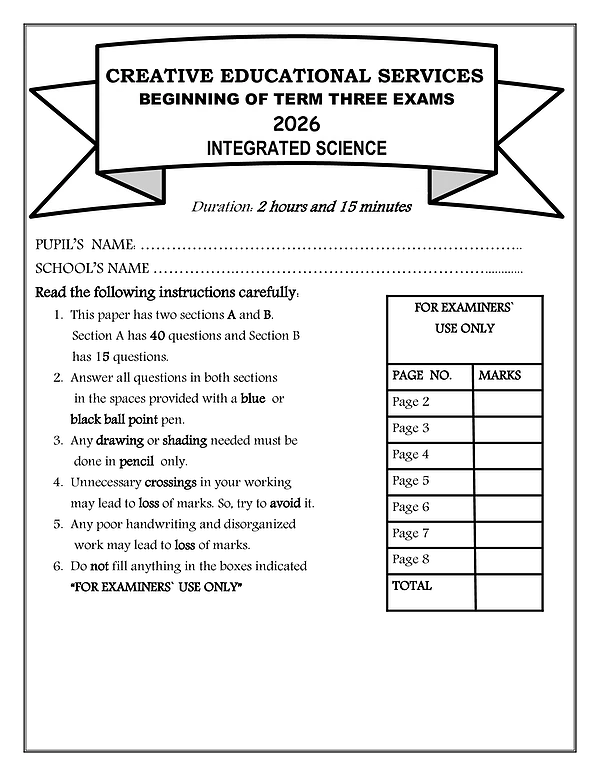 creative educational services beginning of term three exams 2026 integrated science