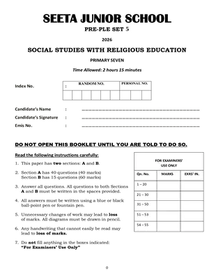 seeta junior school pre ple 2026 set 5 full set all subjects