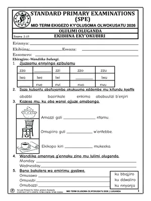standard primary exams board mid term 3 2026 primary two luganda paper