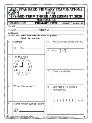 spe exams standard mid term 3 2026 p2 full set with all subjects