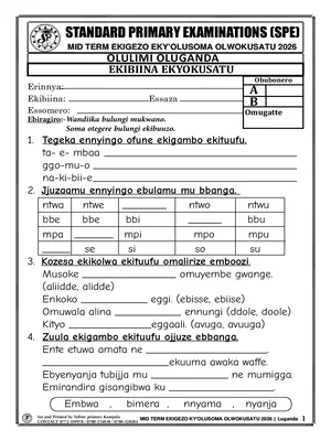 standard primary exams board mid term 3 2026 primary three luganda paper