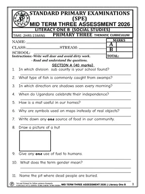 standard primary exams board mid term 3 2026 primary three literacy one b (social studies) paper
