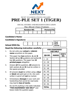 next examinations board pre ple set 1 (tiger) 2026 social studies and religious education paper