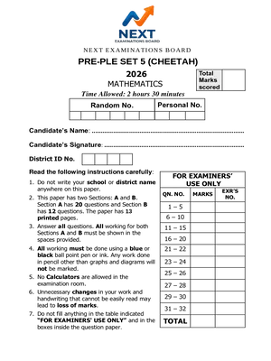 next examinations board pre ple set 5 (cheetah) 2026 mathematics paper