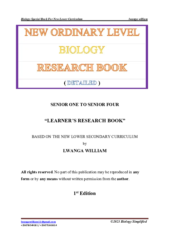 s1 - s4 biology learner's book (new lower secondary curriculum) - lwanga books