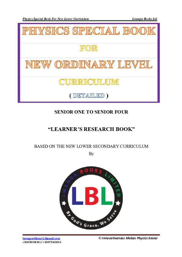 s1 -s4 physics learners research book - new lower secondary curriculum - lwanga