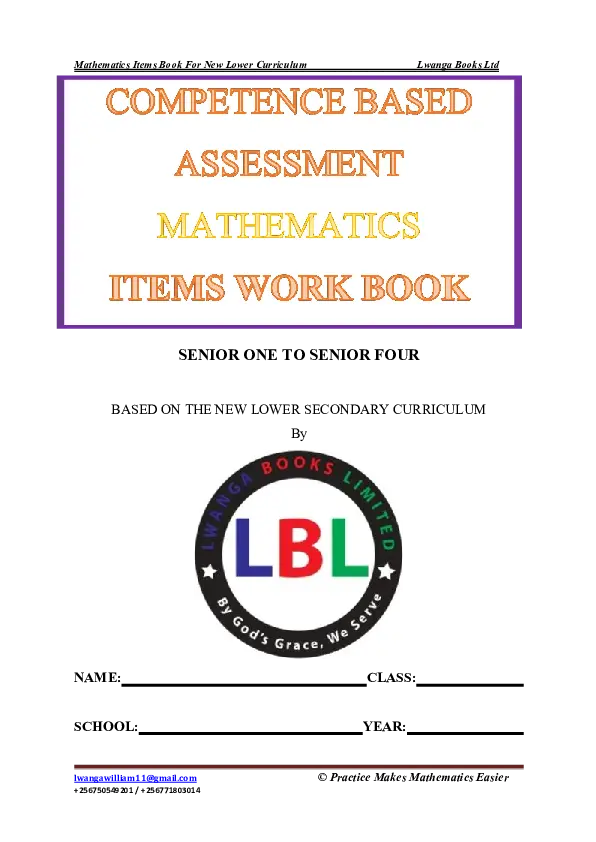s1-s4 mathematics items bank for new lower secondary curriculum - lwanga books