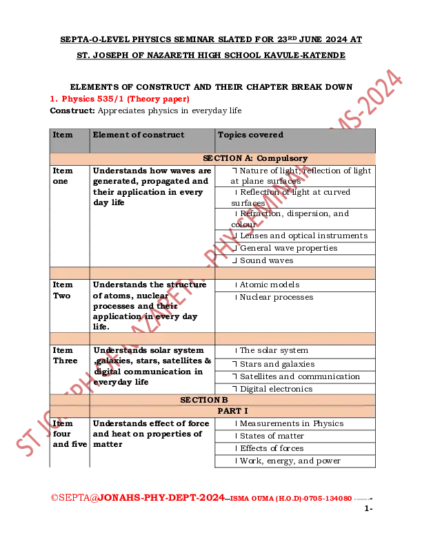 st joseph of nazareth physics seminar items