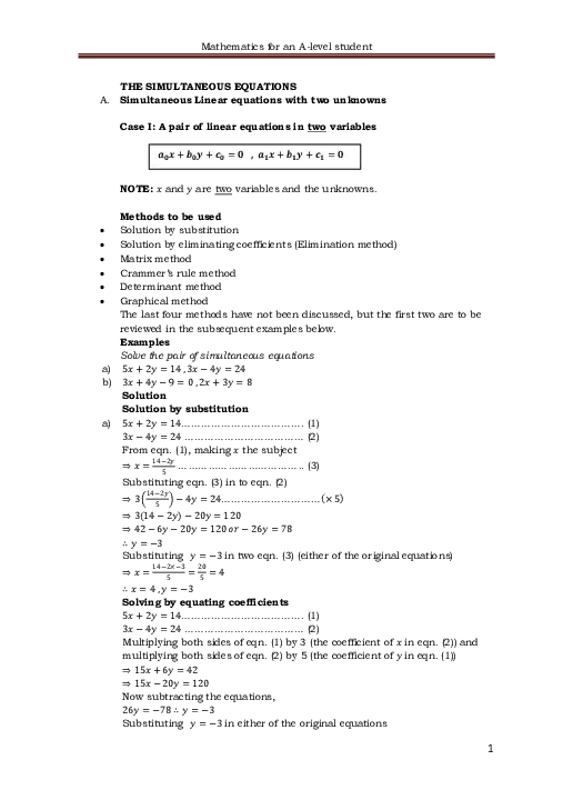 a level - pure mathematics students book 1
