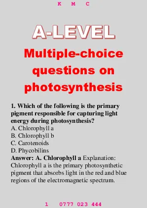 guide to multiple choice questions on photosynthesis