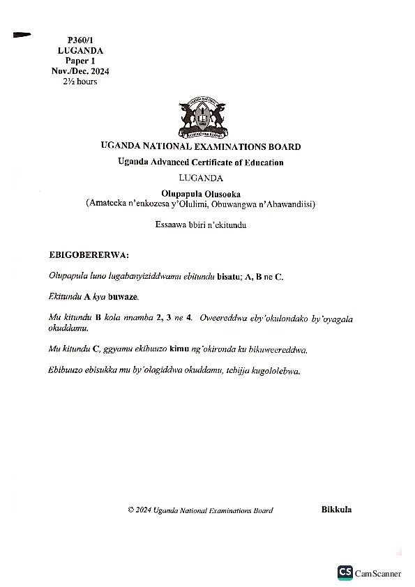 uneb luganda papers 2024 (paper 1, 2 and 3)