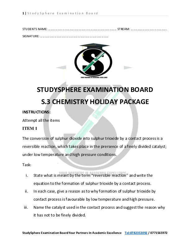 study sphere  s.3 chemistry holiday package - new curriculum