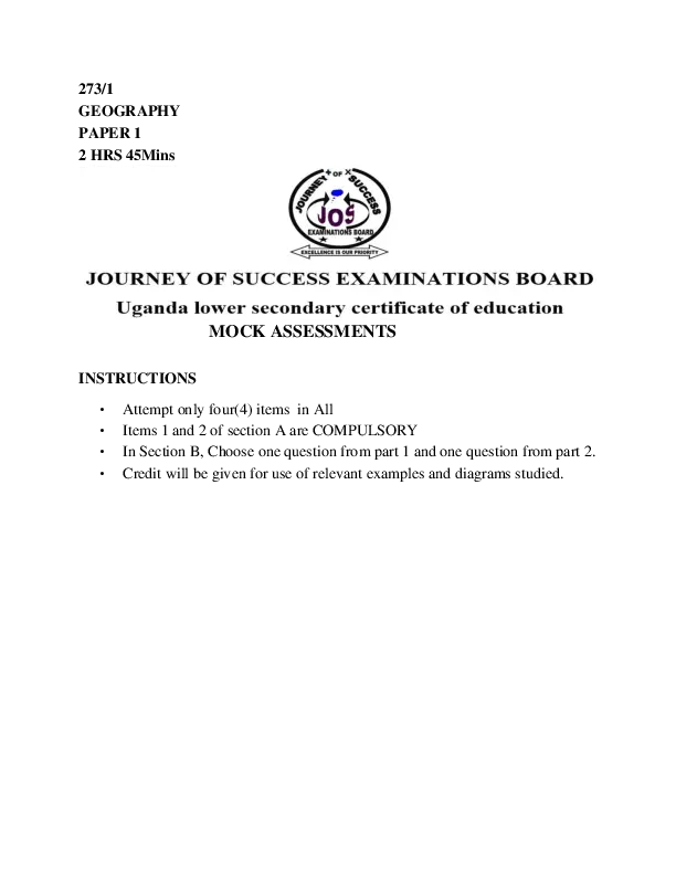 s4 geography mock assessments paper 1 (new lower secondary curriculum) - journey of success