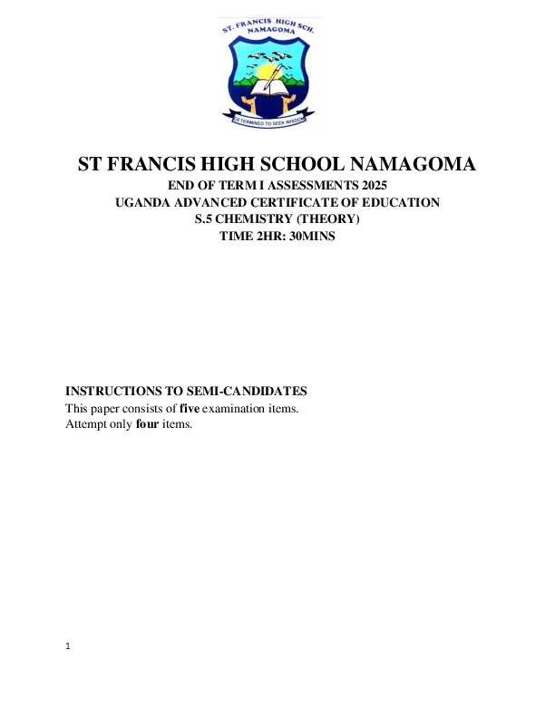 senior five (s.4) chemistry (theory) - end of term i assessment 2025 - uace