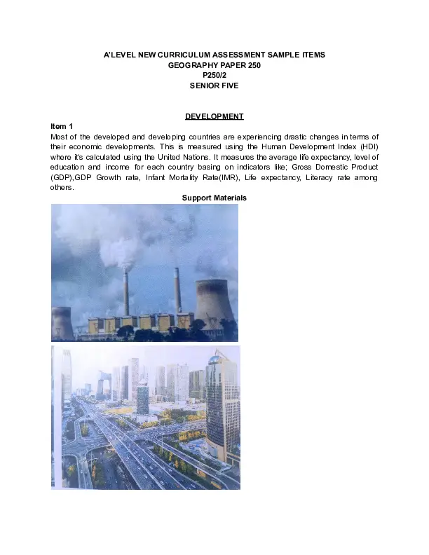 a'level new curriculum sample items for geography paper 250, p250-2 senior five, 2025