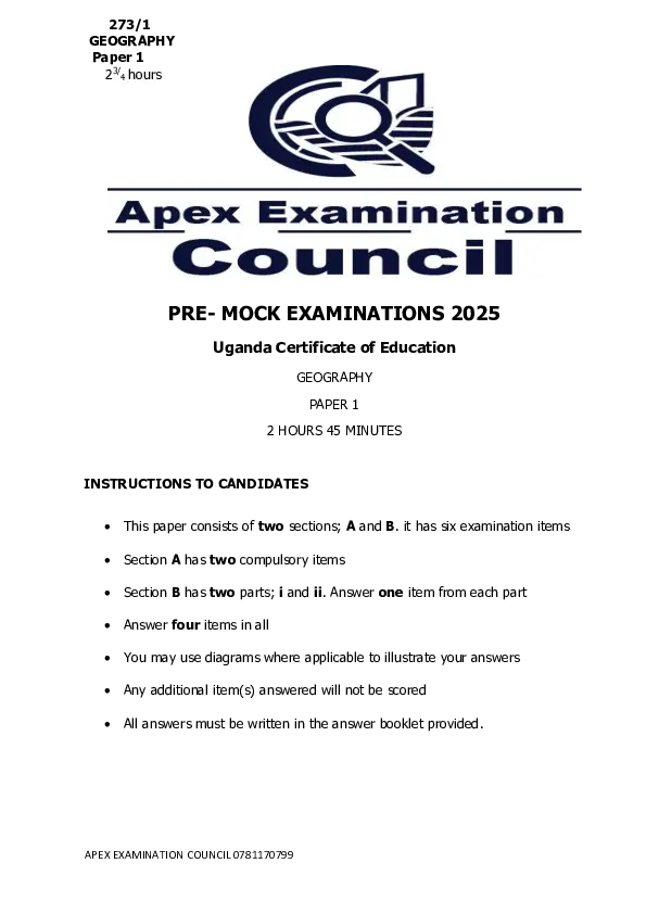 uce geography paper 1 pre mocks 2025