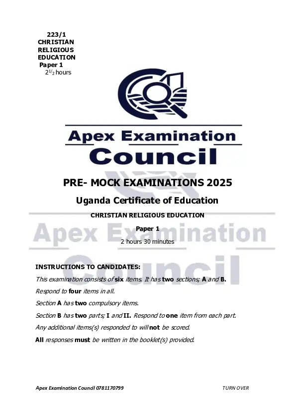cre pre mock 2025 apex new curriculum