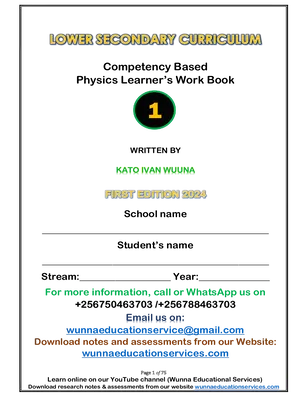 senior one physics notes for the new lower secondary competency based curriculum learner’s work book