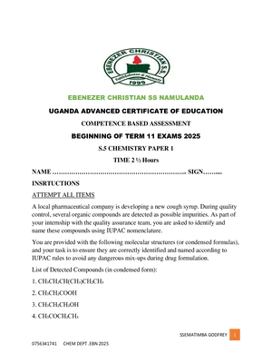 senior five (s5) chemistry bot term two paper for new a level curriculum - ebenezer