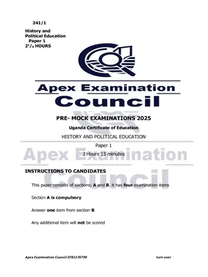 history and political education paper 1 pre mock item 2025 - apex examination council