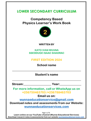 senior two (s2) physics notes for the new lower secondary competency based curriculum learners work book