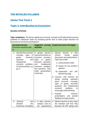 new curriculum detailed syllabus for economics senior five (s.5)