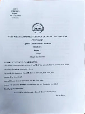 west nile secondary schools uce mocks 2025 physics paper 1