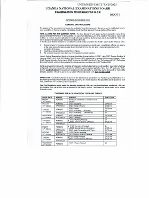 uneb uce draft timetable 2025