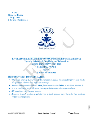 senior six general paper gp paper one leecu mocks 2025