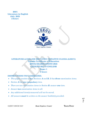 senior six literature in english paper one leecu mocks 2025