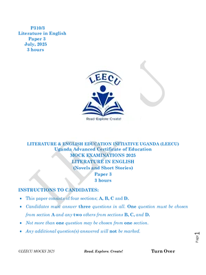 senior six literature paper 3 leecu mocks 2025