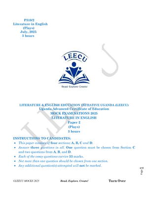 senior six literature paper 2 leecu mocks 2025