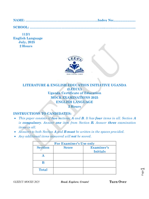 senior four (s4) leecu mocks english paper 1 (112/1) 2025