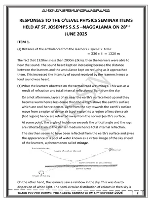 st josephs naggalamala o level physics seminar 2025 seminar items with answers