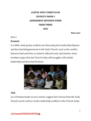 senior five s5 new a level curriculum divinity paper 2 end of term 3 scenario based assessment