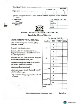 uneb uce chemistry paper 1 2025 