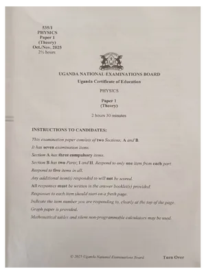 uneb uce physics paper 1 2025