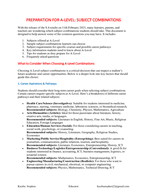 a level subject combinations guidance by kaziba stephen