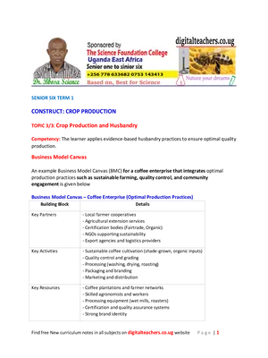 new curriculum a level agriculture crop production and husbandry notes