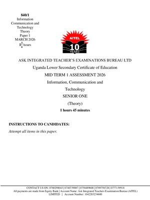 senior one s1 computer (ict)  paper 1 term one assessment - aitel examinations