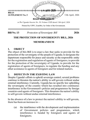 the uganda protection of sovereignty bill 2026